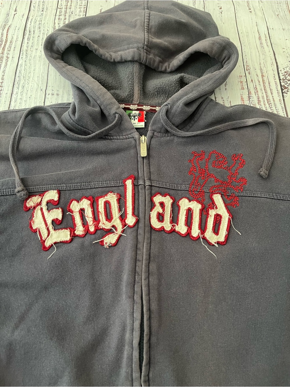 90s Y2K Grunge England Distressed full zip hoodie Roma Atletica Streetwear M